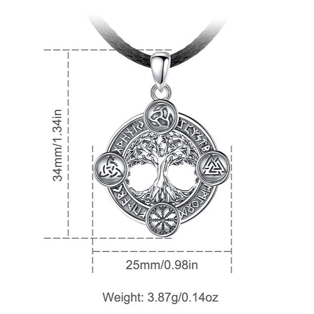 Yggdrasil, The Tree of Life With Runes Necklace in 925 Sterling Silver