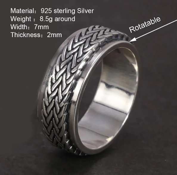Wyrd of Frigg Rotatable 925 Silver Ring and Wedding Band