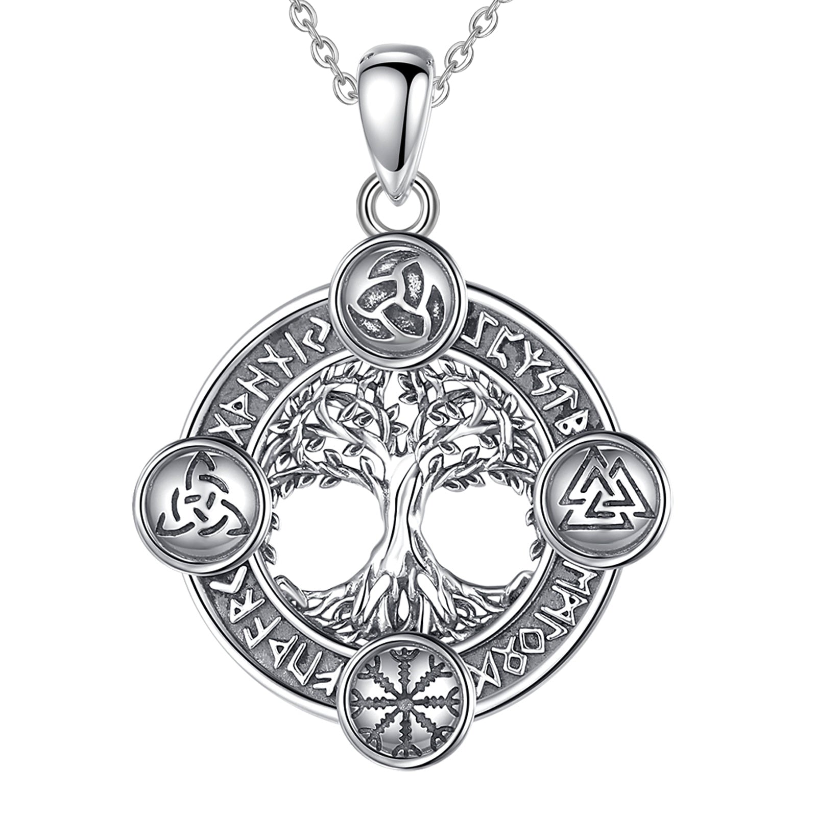 Yggdrasil, The Tree of Life With Runes Necklace in 925 Sterling Silver