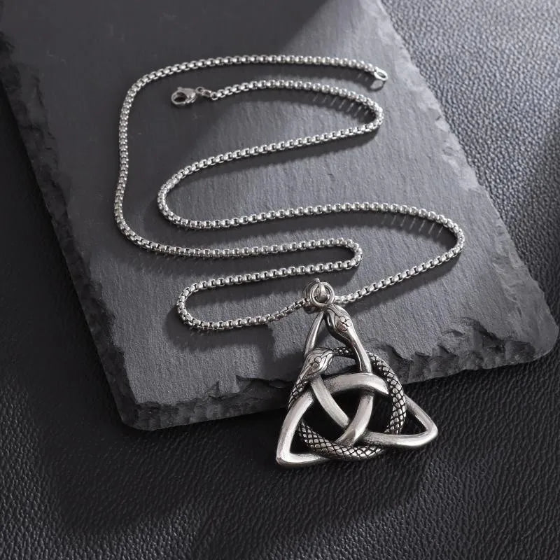 Triquetra with Ouroboros Stainless Steel Necklace