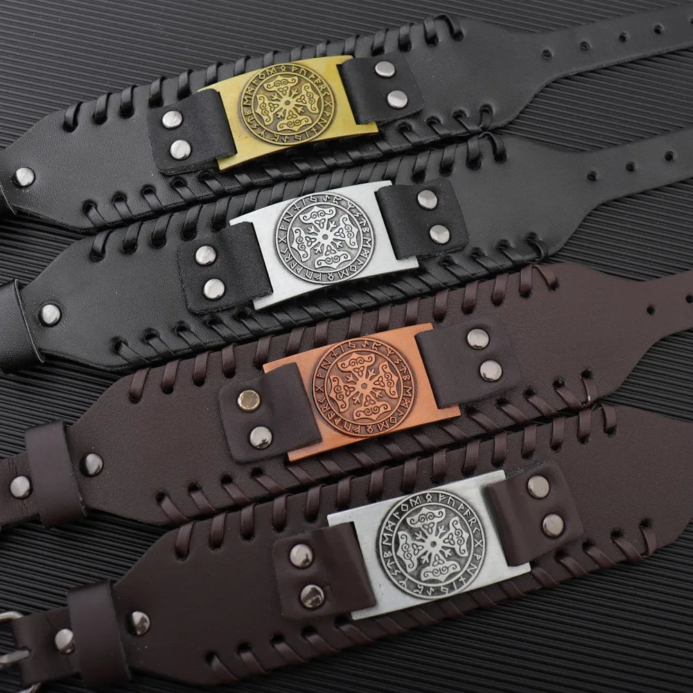 Mjölnir Leather Bracelet With Runes
