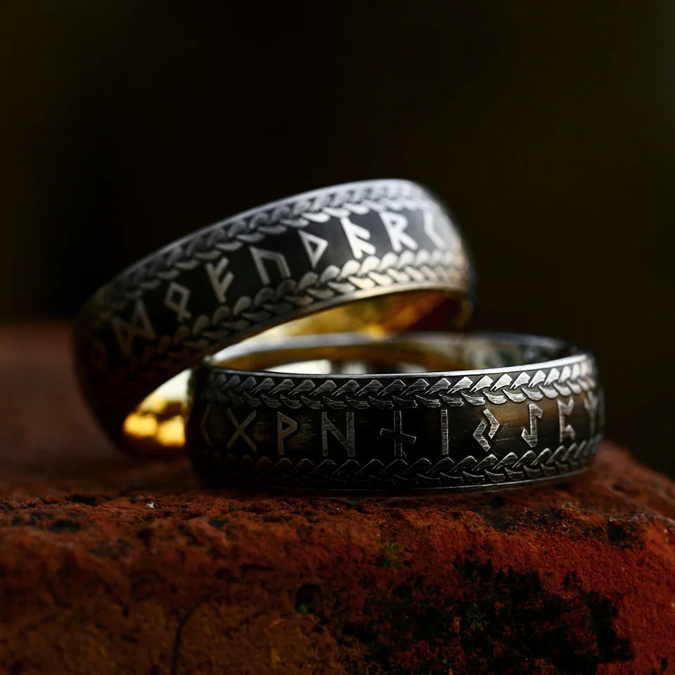 Rune Ring in Futhark Runes 8mm Stainless Steel Ring