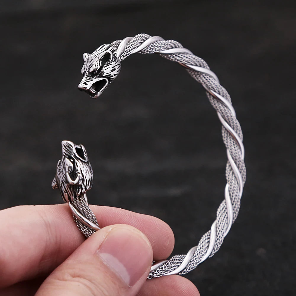 Allfather Odin Wolves Steel Bracelet