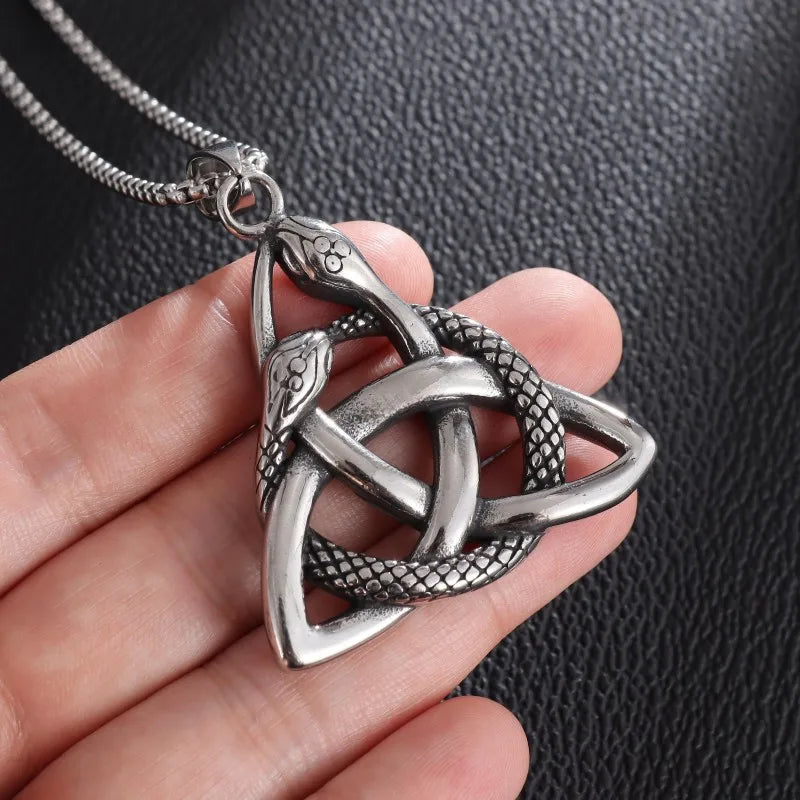 Triquetra with Ouroboros Stainless Steel Necklace