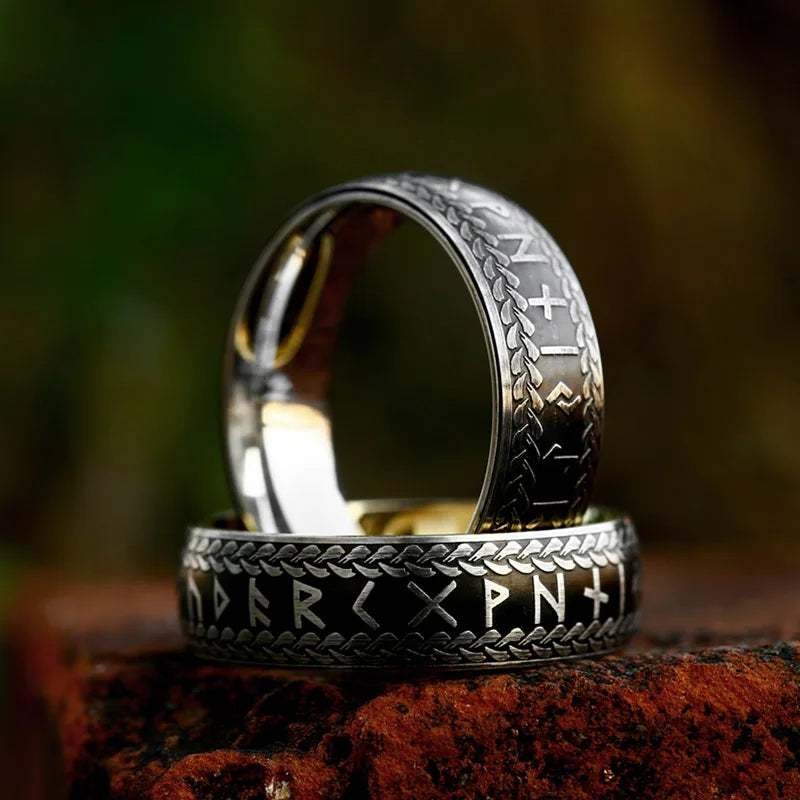 Rune Ring in Futhark Runes 8mm Stainless Steel Ring