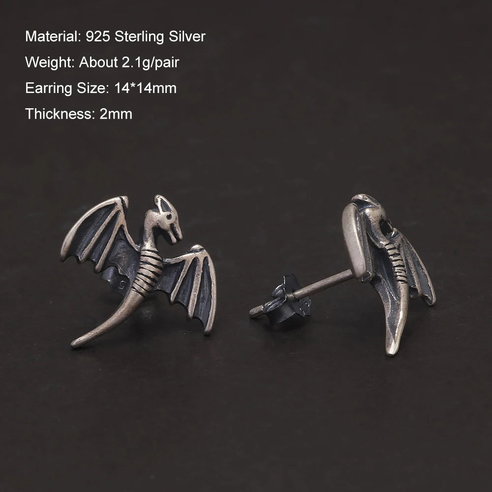 Winged Dragon Fafnir 925 Sterling Silver Earrings