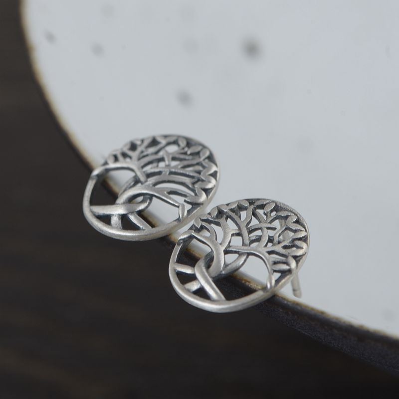 Yggdrasil The Tree of Life 925 Sterling Silver Adjustable Ring and Earrings