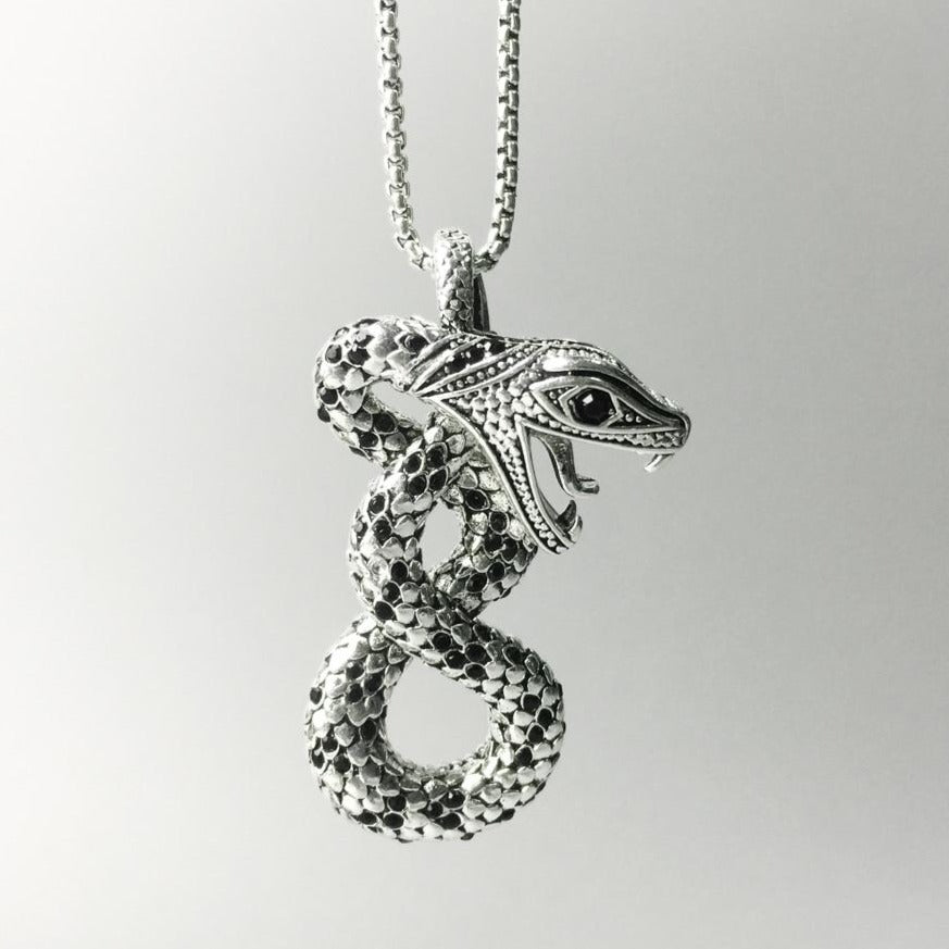 Midgard Serpent Jörmungandr 925 Silver Necklace with Black Zircon Stones