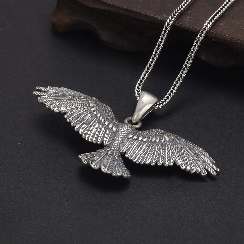Flying Raven of Odin 925 Sterling Silver Necklace
