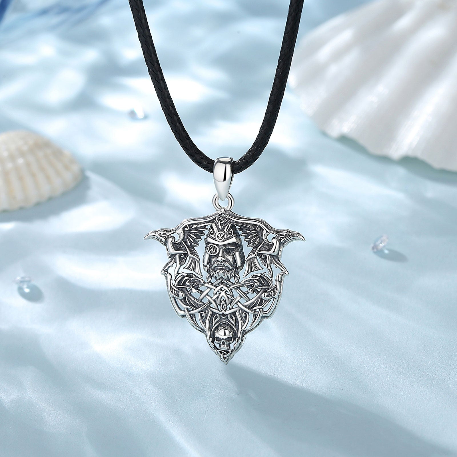 Odin With His Ravens Hugin and Munin 925 Sterling Silver Necklace