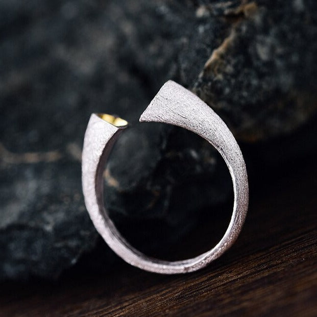 Traditional Norse Open Ring in Texturized 925 Sterling Silver Adjustable Ring