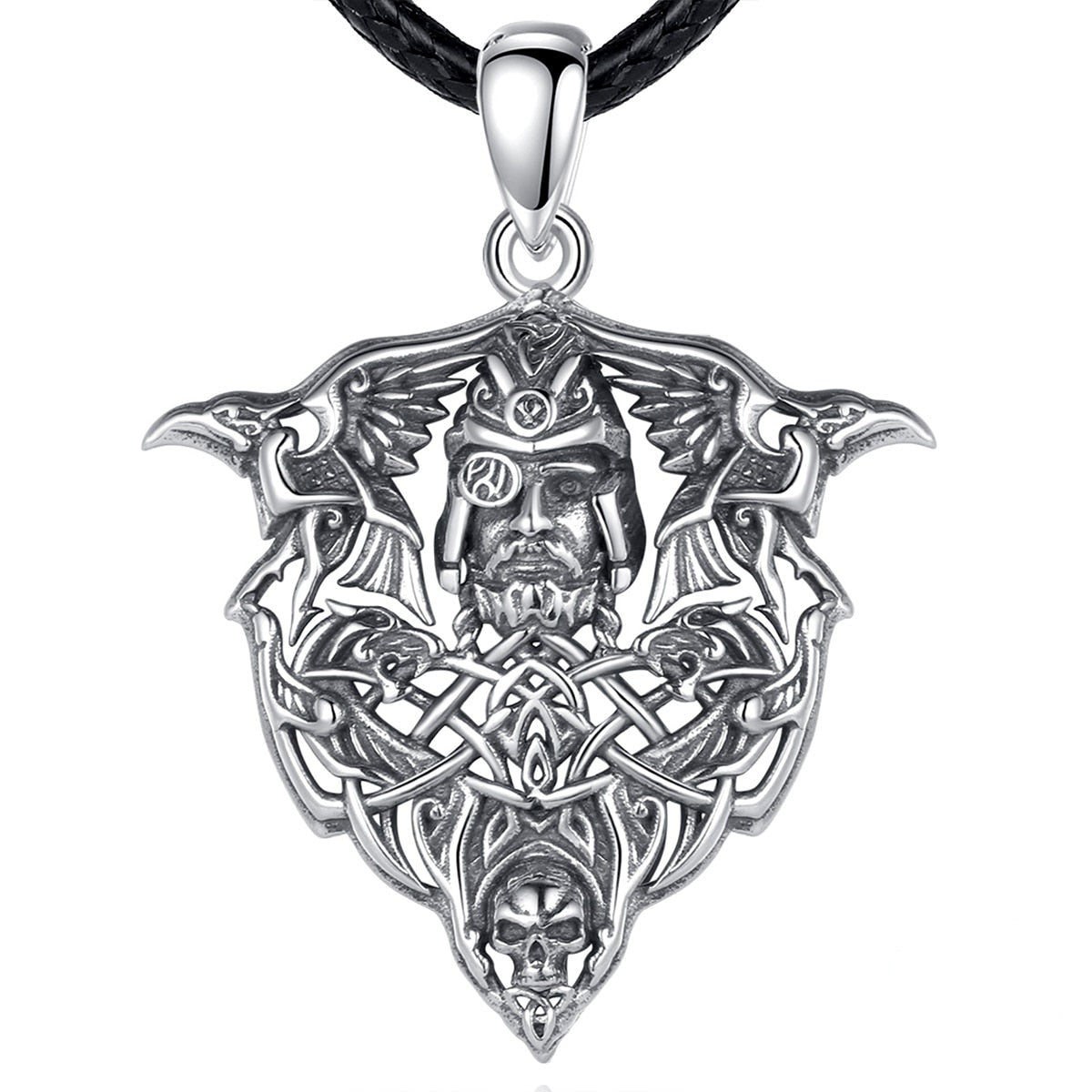 Odin With His Ravens Hugin and Munin 925 Sterling Silver Necklace