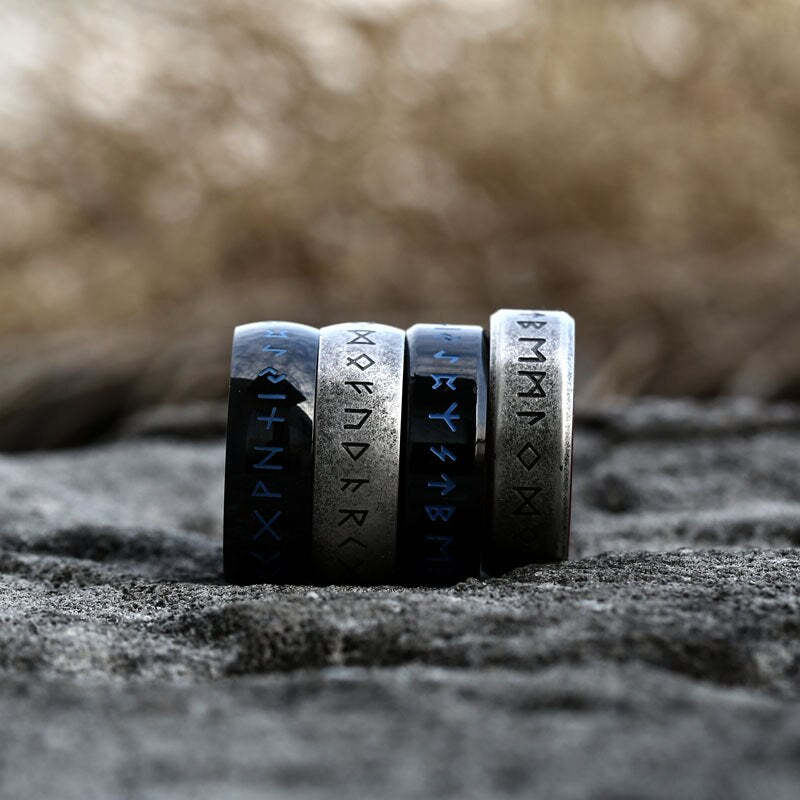 Norse Runes Stainless Steel 8mm Ring