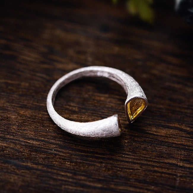 Traditional Norse Open Ring in Texturized 925 Sterling Silver Adjustable Ring