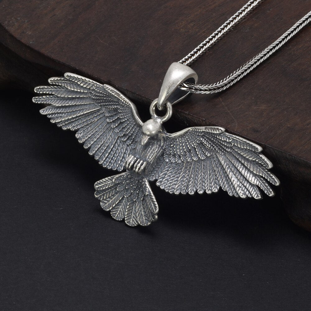Flying Raven of Odin 925 Sterling Silver Necklace