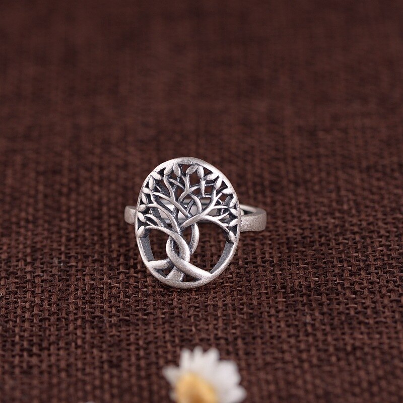 Yggdrasil The Tree of Life 925 Sterling Silver Adjustable Ring and Earrings