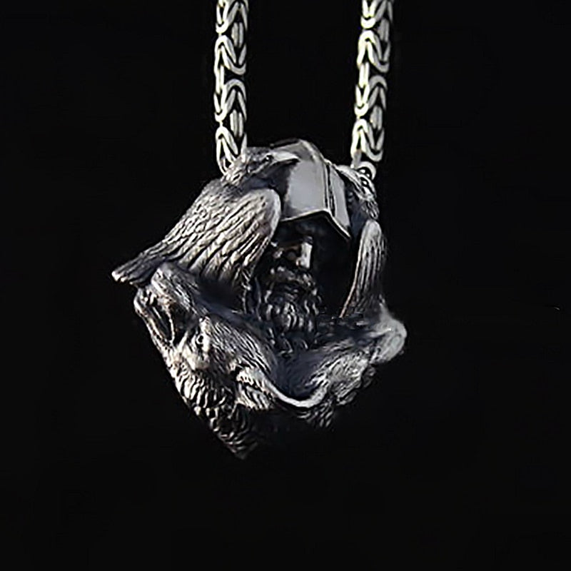 Odin with his Ravens and his Wolves Stainless Steel Pendant