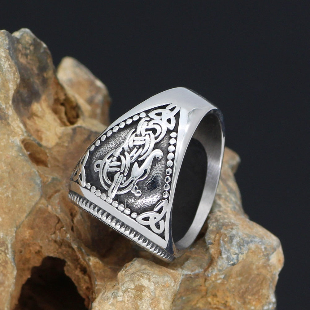 Sköll and Hati, Sons of Fenrir Stainless Steel Ring