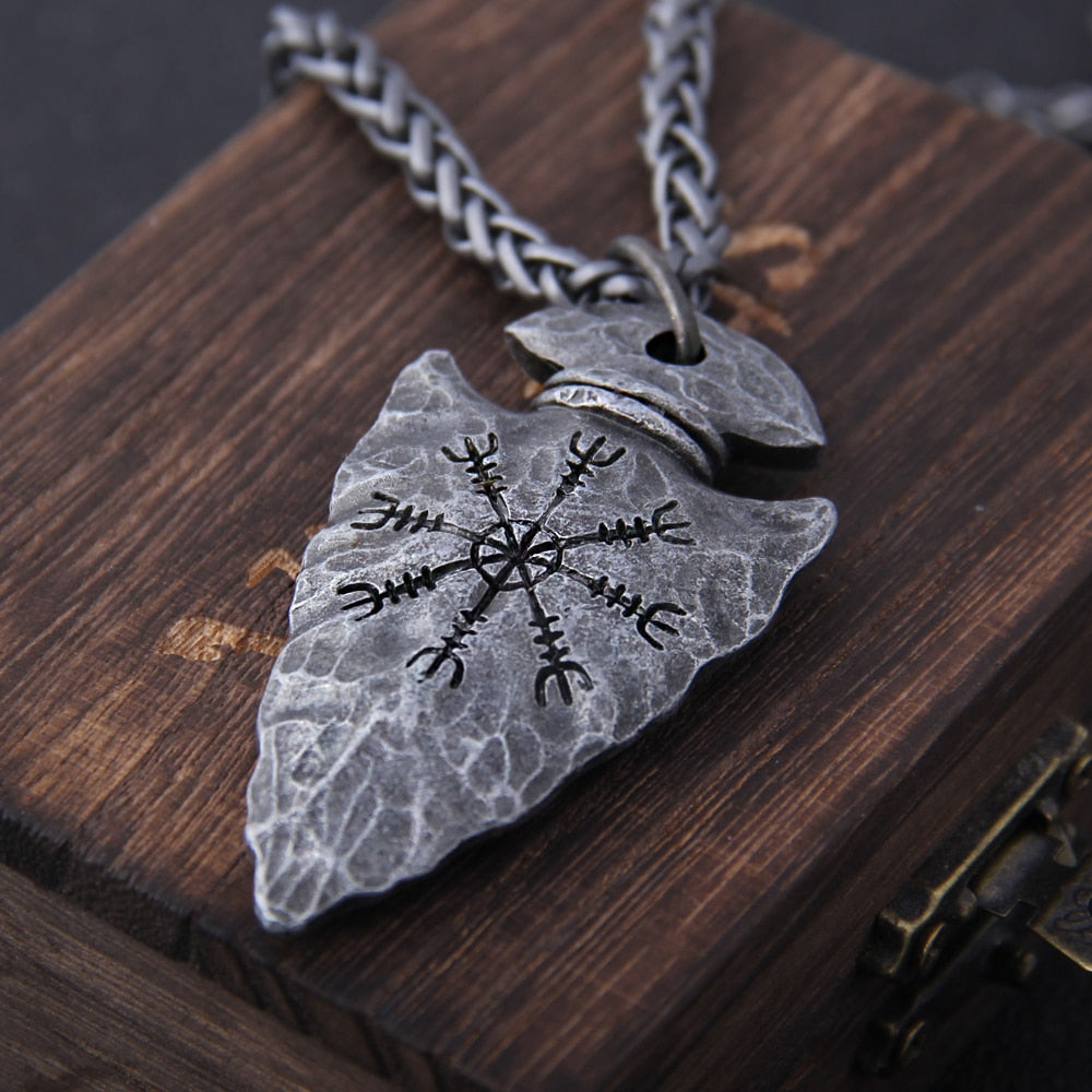 Odin's Spear Gungnir with Vegvisir The Viking Compass Stainless Steel Necklace