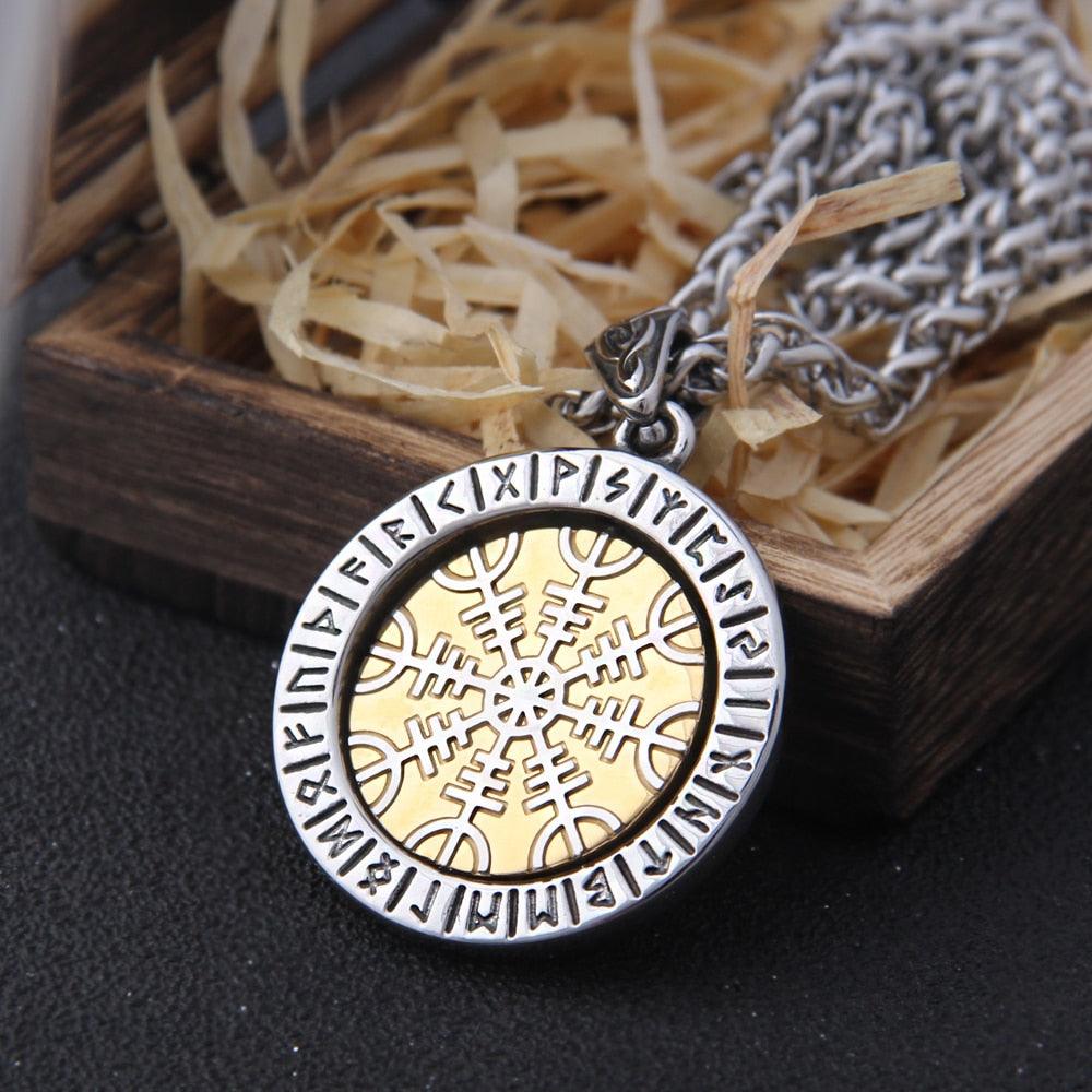 Helm of Awe Ketting Voor Heren -Viking Dubbele Kleur Aegishjalmur Symbool Roestvrijstalen Hanger Ketting -Nordic Vintage Fashion Charm Amulet Punk Sieraden Helm of Awe Ketting Voor Heren -Viking Dubbele Kleur Aegishjalmur Symbool Roestvrijstalen Hanger Ketting -Nordic Vintage Fashion Charm Amulet Punk Sieraden