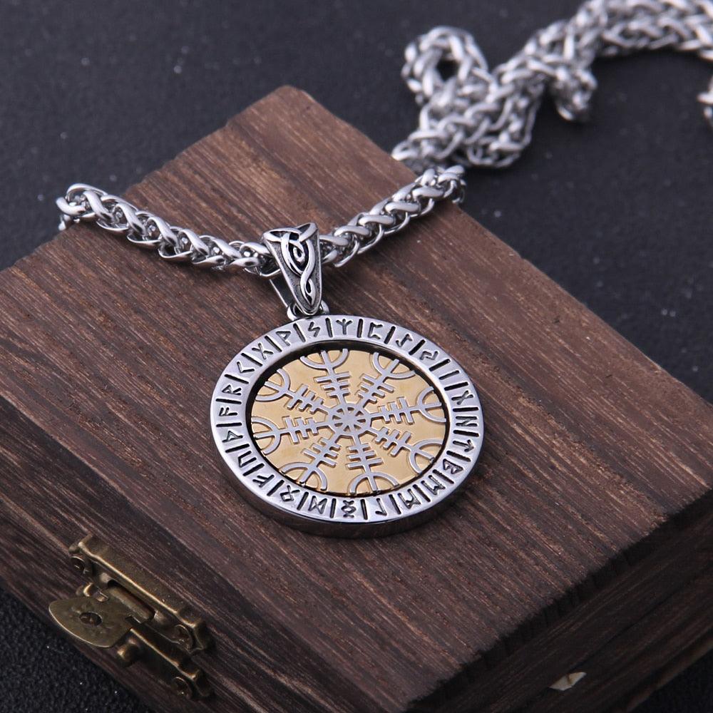 Aegishjalmur the Helm of Awe Stainless Steel Rotating Necklace - TheWarriorLodge