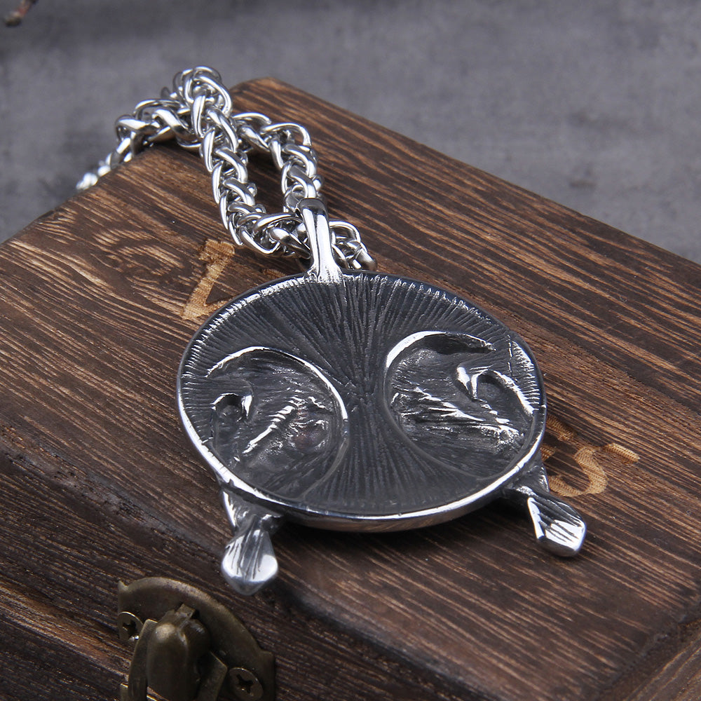Huginn and Muninn Over Yggdrasil Stainless Steel Necklace