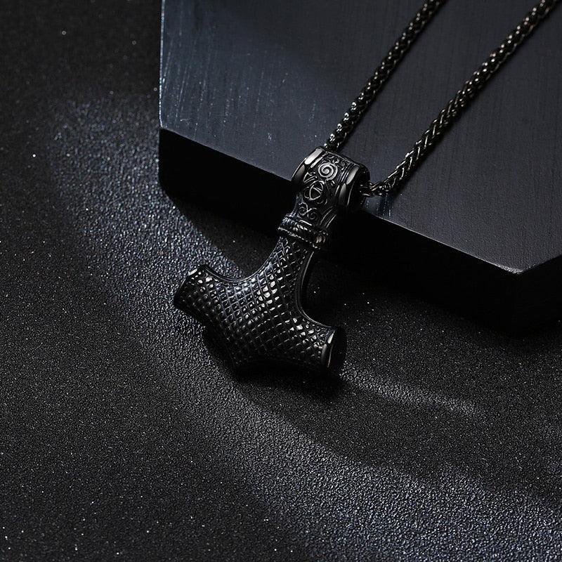 Black Mjolnir - Thor's hammer with Norse Knot Stainless Steel Necklace