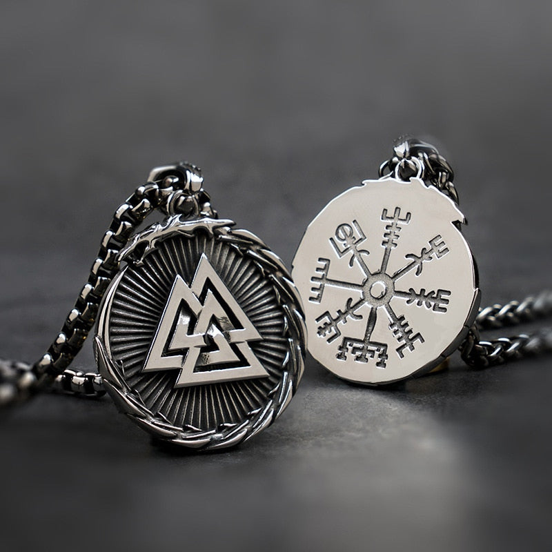 The Valknut and the Vegvisir 316L Stainless Steel Necklace