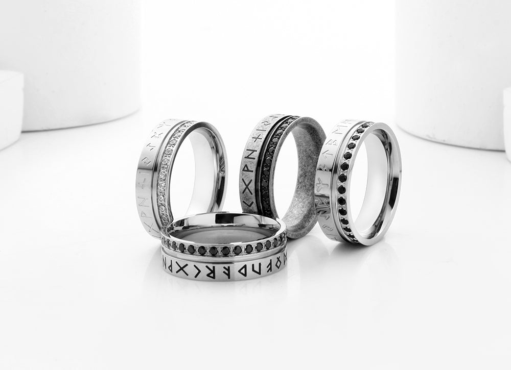 Viking Rune Ring With Zircon Stones in 316L Stainless Steel
