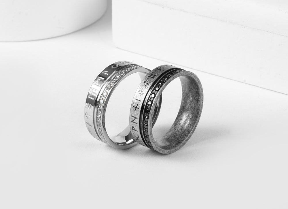 Viking Rune Ring With Zircon Stones in 316L Stainless Steel
