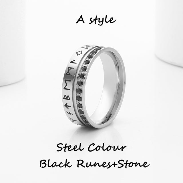 Viking Rune Ring With Zircon Stones in 316L Stainless Steel
