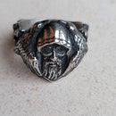 Odin with his Ravens Hugin and Munin and his Wolves Geri and Freki Stainless Steel Ring