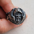 Odin with his Ravens Hugin and Munin and his Wolves Geri and Freki Stainless Steel Ring