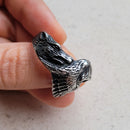 Odin with his Ravens Hugin and Munin and his Wolves Geri and Freki Stainless Steel Ring