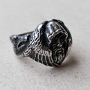Odin with his Ravens Hugin and Munin and his Wolves Geri and Freki Stainless Steel Ring