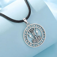 Mjolnir Encircled in Runes 925 Sterling Silver Necklace