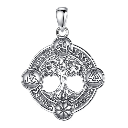 Yggdrasil, The Tree of Life With Runes Necklace in 925 Sterling Silver