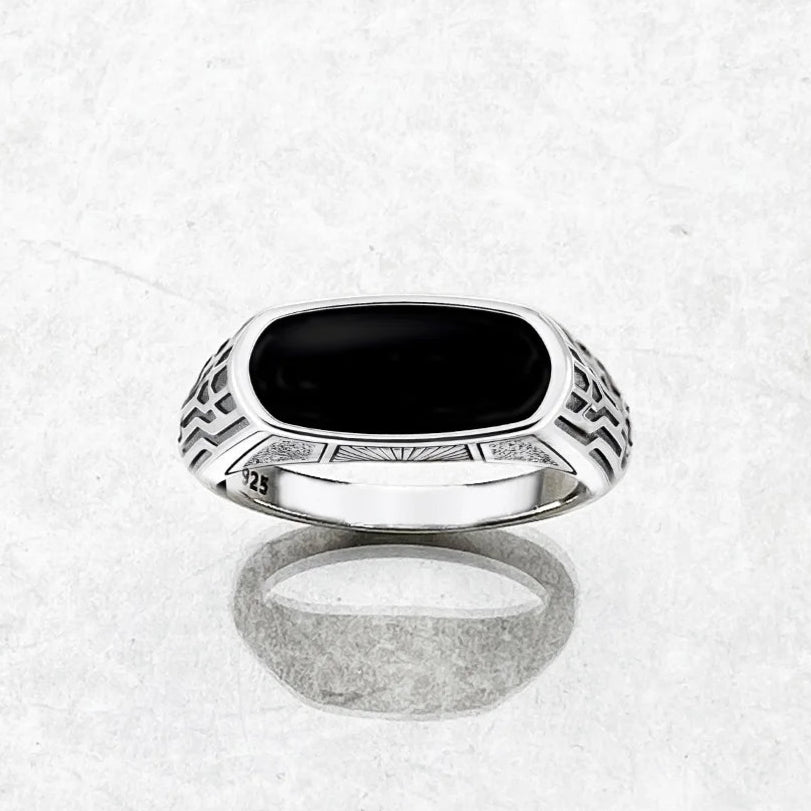 Balder Fell 925 Sterling Silver Signet Ring With Natural Onyx Stone