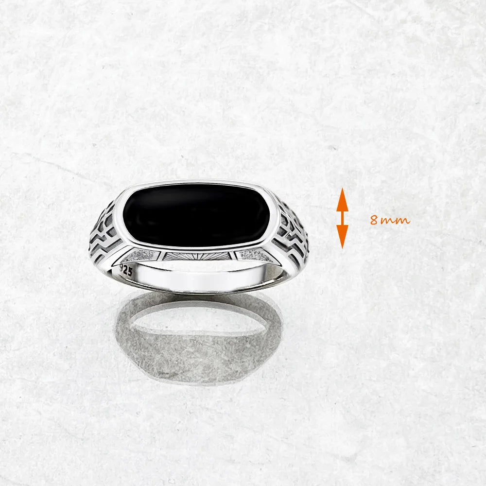 Balder Fell 925 Sterling Silver Signet Ring With Natural Onyx Stone
