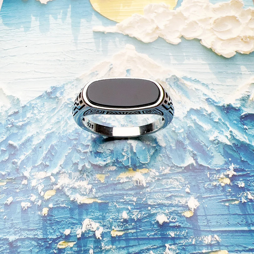 Balder Fell 925 Sterling Silver Signet Ring With Natural Onyx Stone