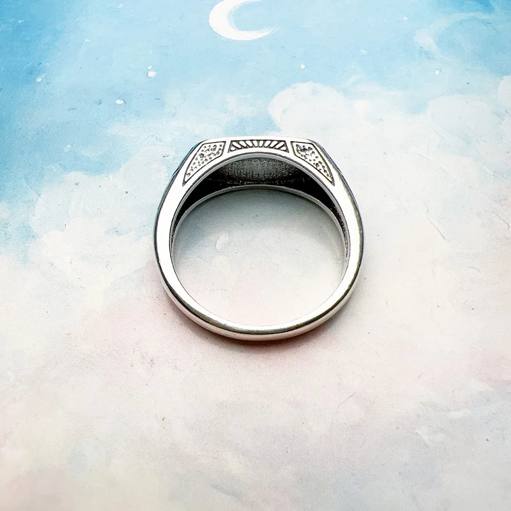 Balder Fell 925 Sterling Silver Signet Ring With Natural Onyx Stone