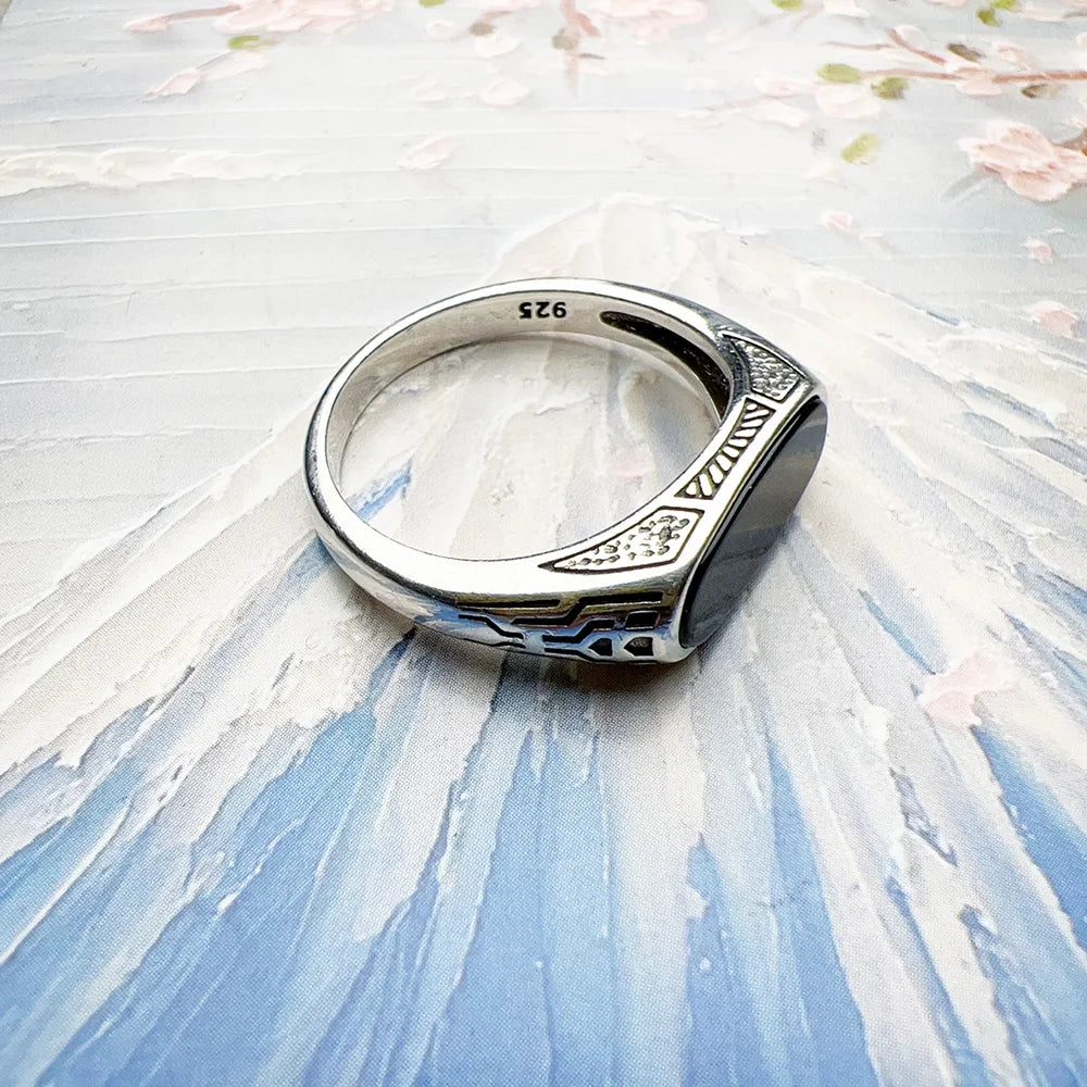Balder Fell 925 Sterling Silver Signet Ring With Natural Onyx Stone