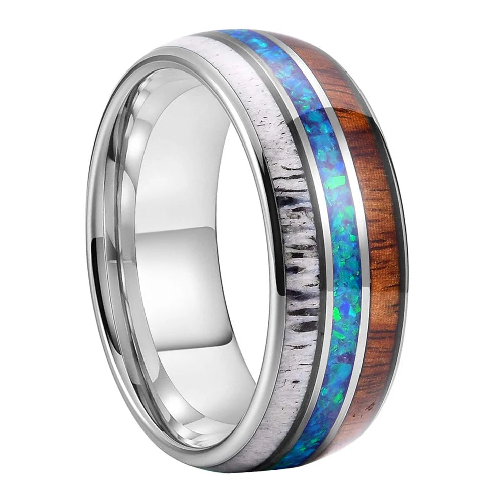 Blessing of Freyr Tungsten Carbide and Deer Antler Ring and Wedding Band