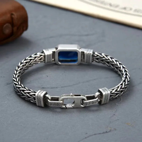 Blue Eye of Odin Silver Plated Copper Bracelet