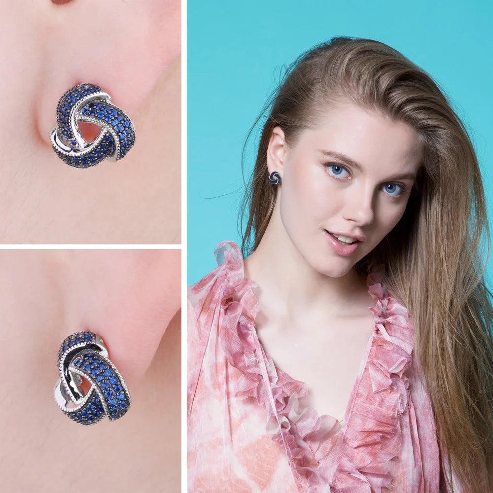 Blue Triskele the Triple Horn of Odin 925 Sterling Silver Earrings