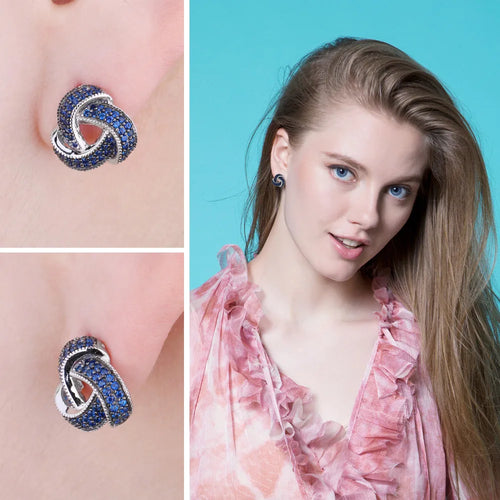Blue Triskele the Triple Horn of Odin 925 Sterling Silver Earrings