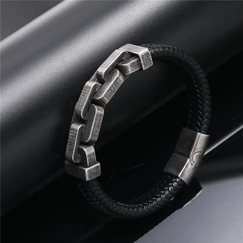 Chains of Duty Genuine Leather and Steel Bracelet