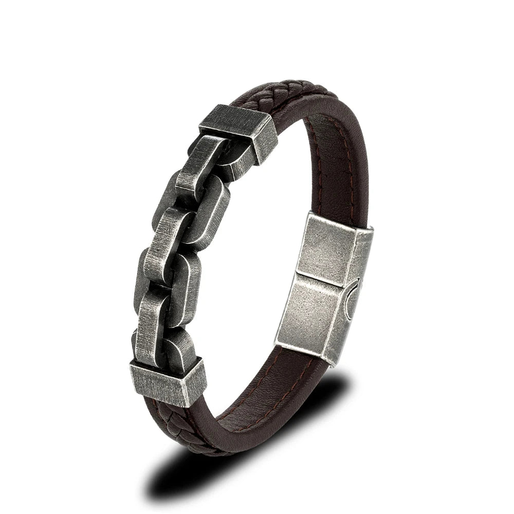 Chains of Duty Genuine Leather and Steel Bracelet