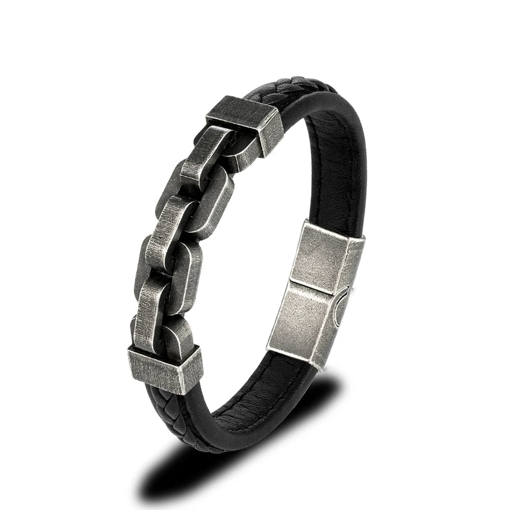 Chains of Duty Genuine Leather and Steel Bracelet