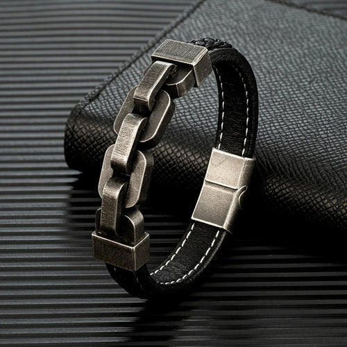 Chains of Duty Genuine Leather and Steel Bracelet